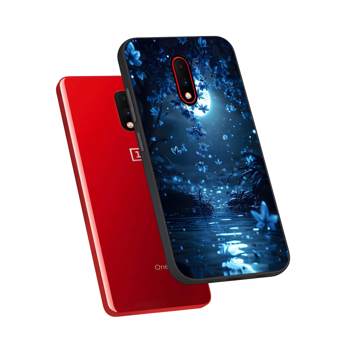  Moonlight Petal Dream phone case For OnePlus 7 showing premium glass back cover with detailed artwork