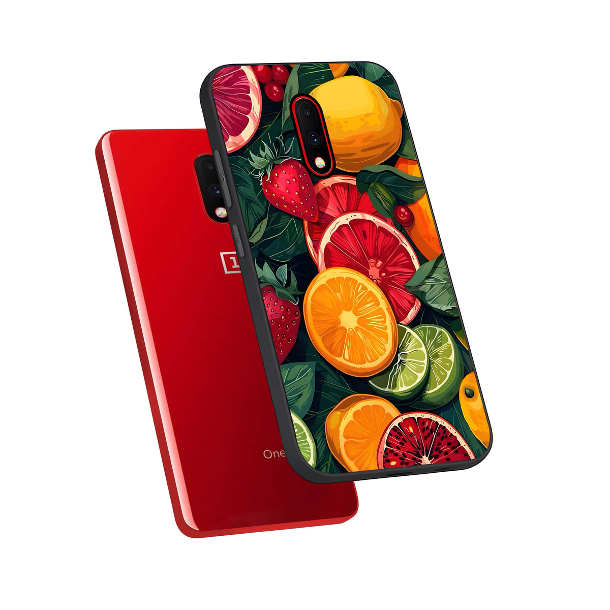  Multiple Fruits phone case For OnePlus 7 showing premium glass back cover with detailed artwork