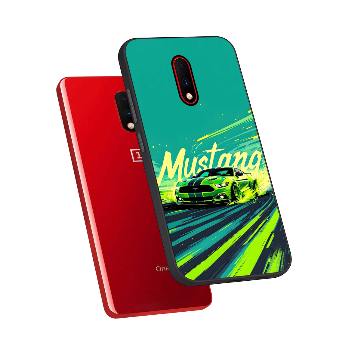  Mustang Bang phone case For OnePlus 7 showing premium glass back cover with detailed artwork