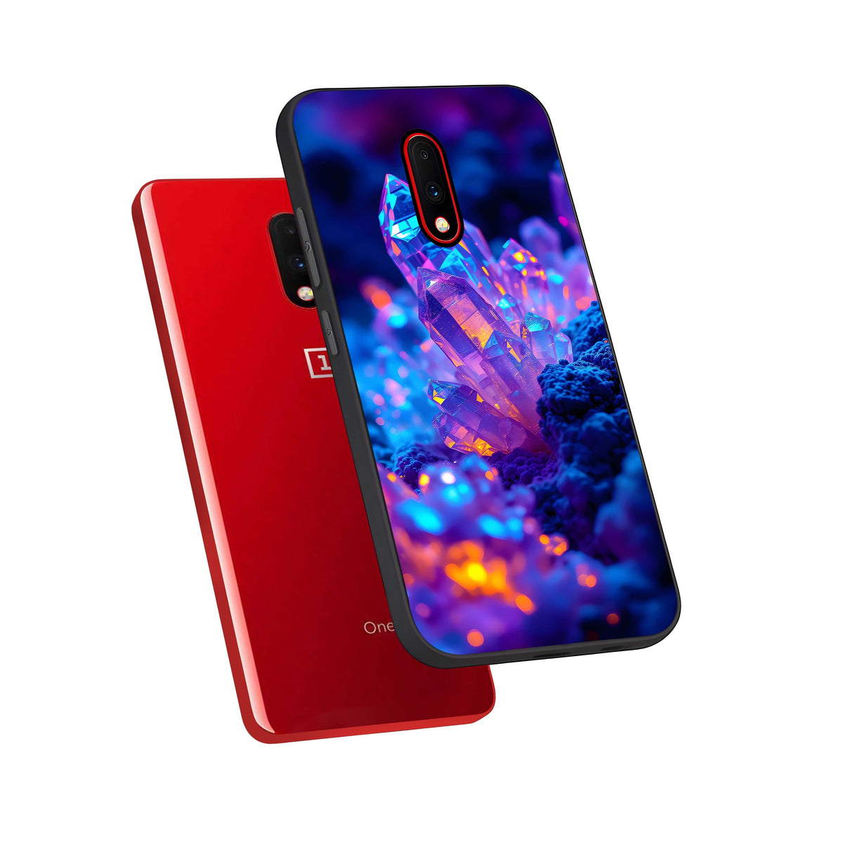  Neon Aura Shards phone case For OnePlus 7 showing premium glass back cover with detailed artwork
