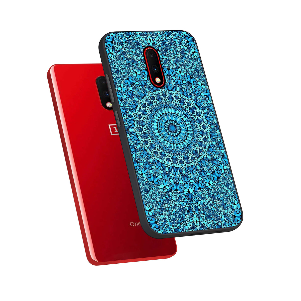  Ocean Bloom Mandala phone case For OnePlus 7 showing premium glass back cover with detailed artwork