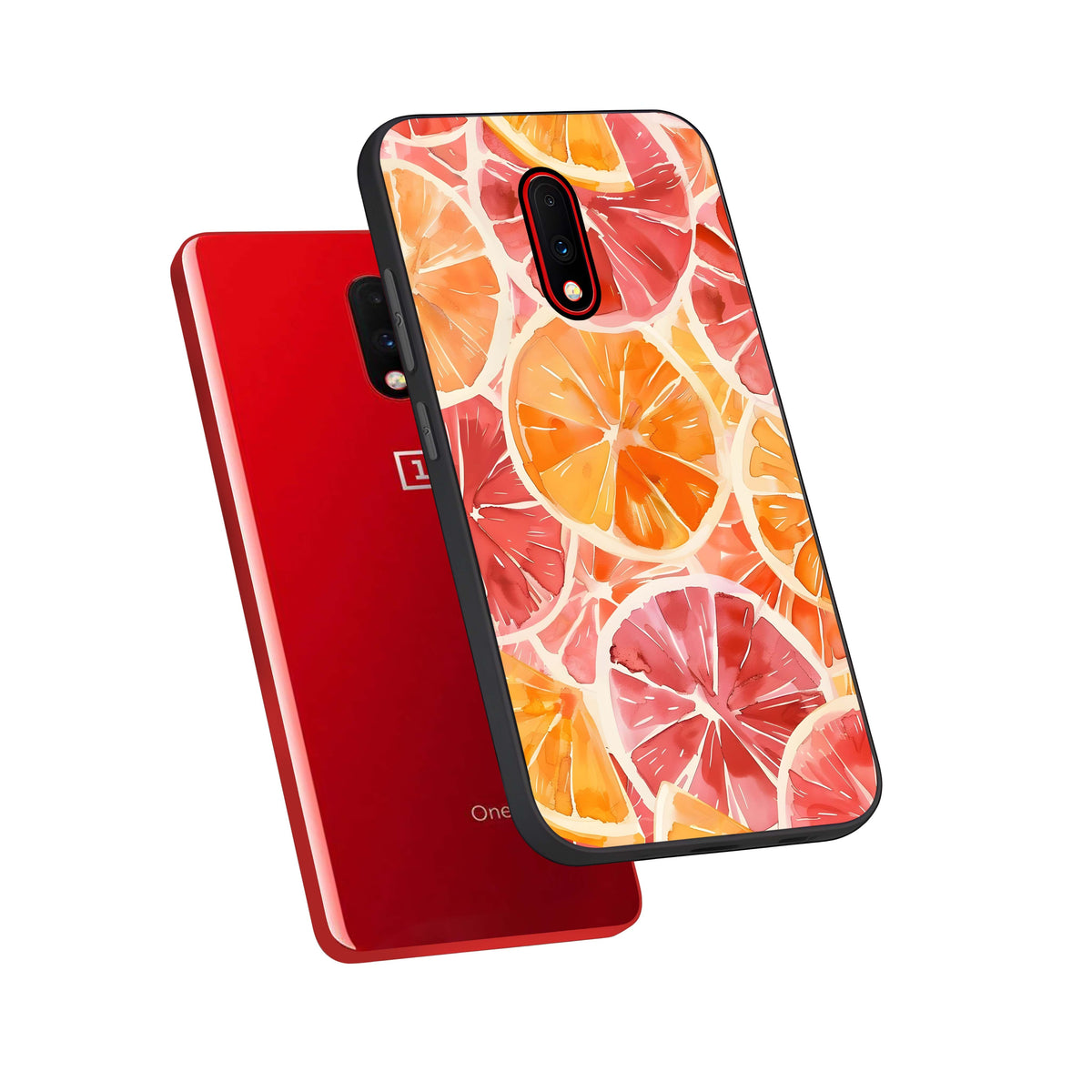  Orange Fruits Pattern phone case For OnePlus 7 showing premium glass back cover with detailed artwork