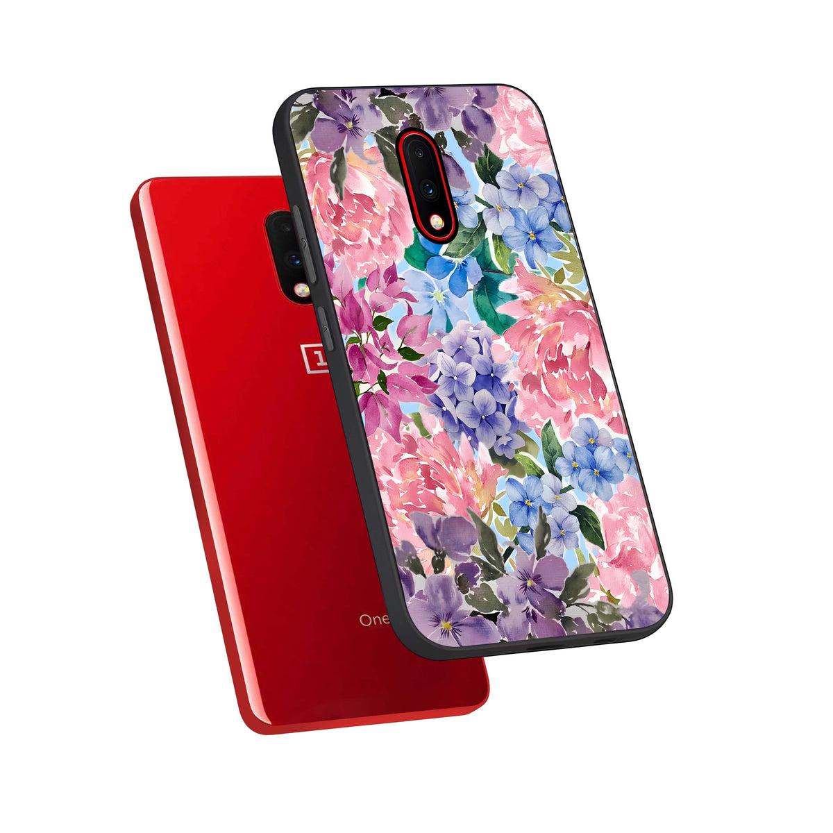  Pastel Floral Mix phone case For OnePlus 7 showing premium glass back cover with detailed artwork