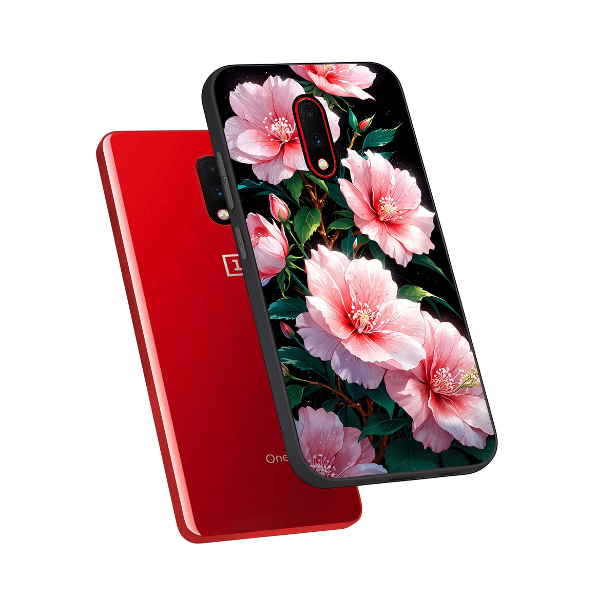  Peach Flower phone case For OnePlus 7 showing premium glass back cover with detailed artwork