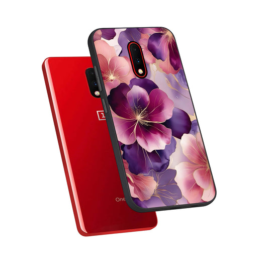  Pink Bouquet Florals phone case For OnePlus 7 showing premium glass back cover with detailed artwork