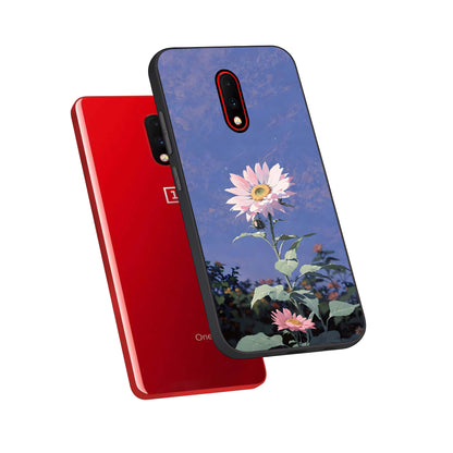  Pink Shells Outline phone case For OnePlus 7 showing premium glass back cover with detailed artwork
