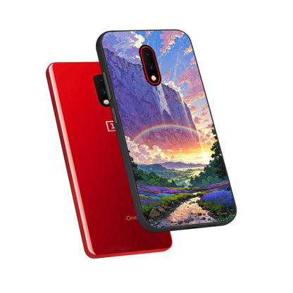  Rainbow Valley Dream phone case For OnePlus 7 showing premium glass back cover with detailed artwork