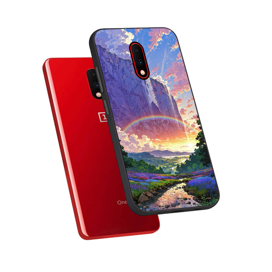  Rainbow Valley Dream phone case For OnePlus 7 showing premium glass back cover with detailed artwork