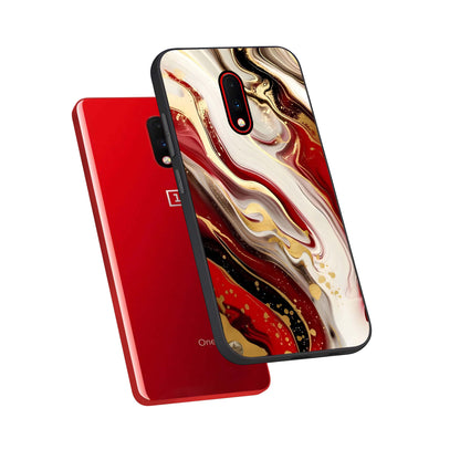  Red And White Marble phone case For OnePlus 7 showing premium glass back cover with detailed artwork