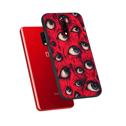  Red Eyes Pattern phone case For OnePlus 7 showing premium glass back cover with detailed artwork