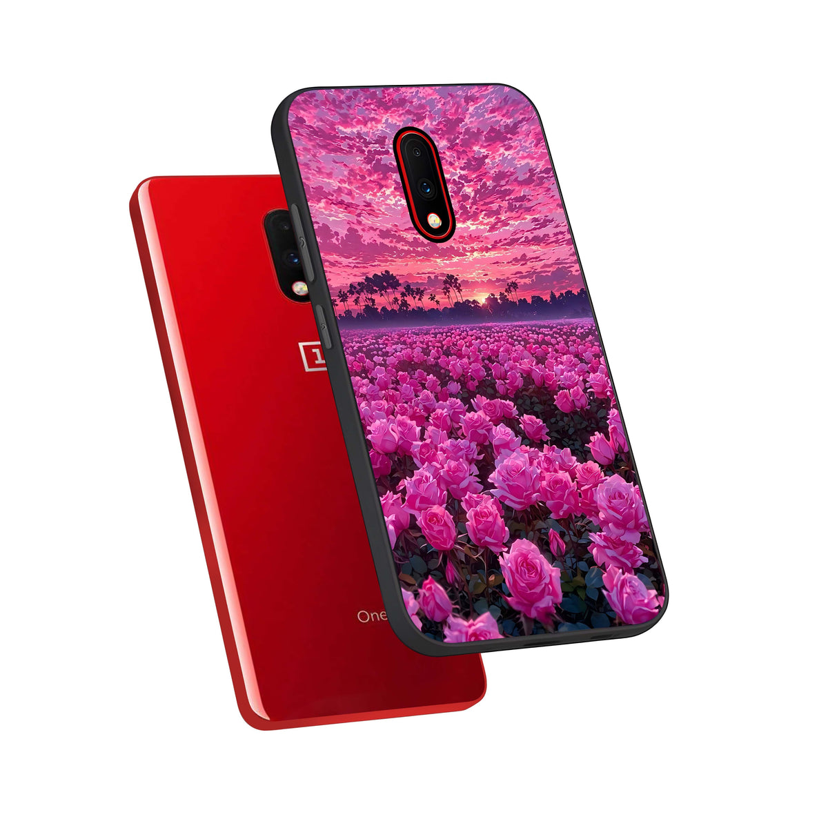  Rose Sunset Valley phone case For OnePlus 7 showing premium glass back cover with detailed artwork