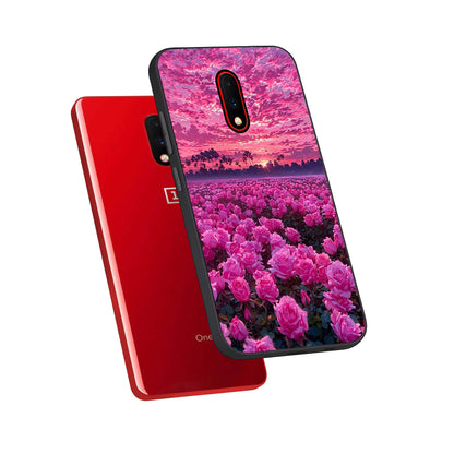  Rose Sunset Valley phone case For OnePlus 7 showing premium glass back cover with detailed artwork