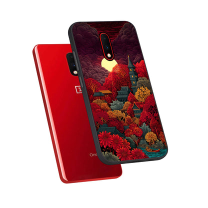  Scarlet Autumn Temple phone case For OnePlus 7 showing premium glass back cover with detailed artwork