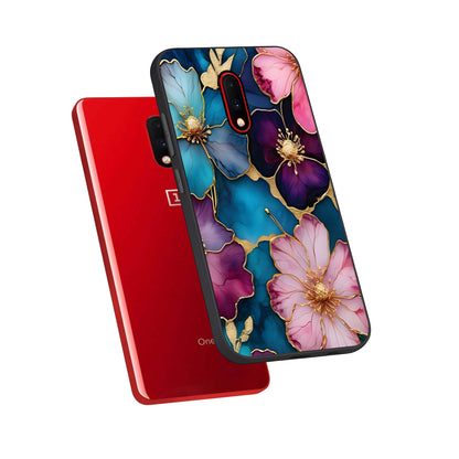  Sparkle Floral phone case For OnePlus 7 showing premium glass back cover with detailed artwork