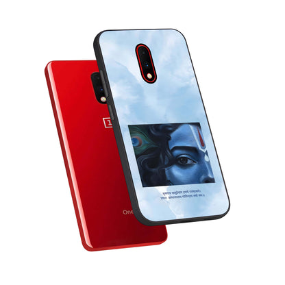  Spiritual Krishna phone case For OnePlus 7 showing premium glass back cover with detailed artwork
