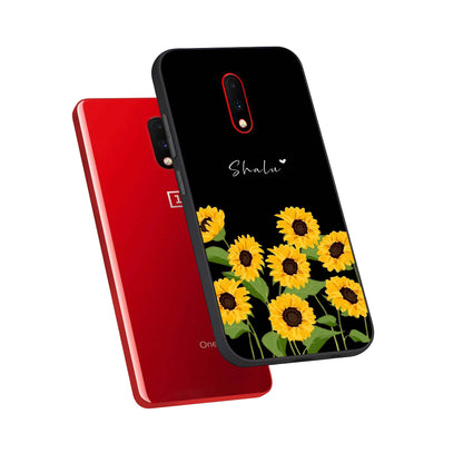  Sunflower Sky Bloom phone case For OnePlus 7 showing premium glass back cover with detailed artwork