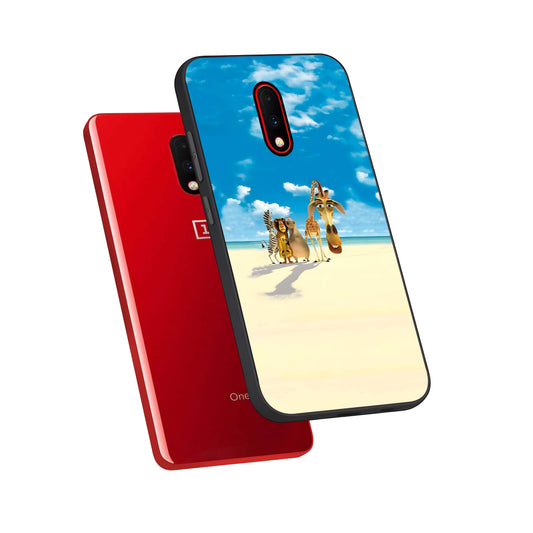  Tropical Fun Squad phone case For OnePlus 7 showing premium glass back cover with detailed artwork