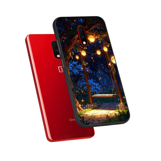  Twilight Garden Swing phone case For OnePlus 7 showing premium glass back cover with detailed artwork