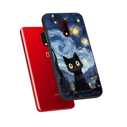  Van Gogh Cat phone case For OnePlus 7 showing premium glass back cover with detailed artwork