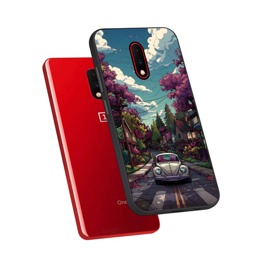  Vintage Street Drive phone case For OnePlus 7 showing premium glass back cover with detailed artwork