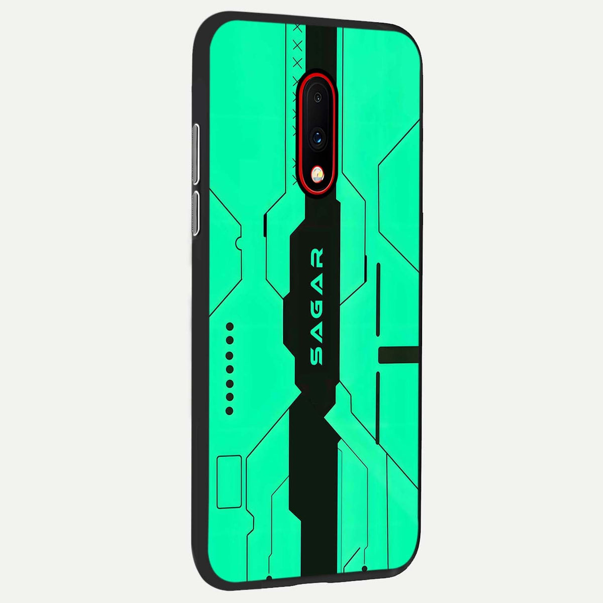  Aqua Tech CYBERPUNK Custom Name back cover For OnePlus 7 slim fit glass case with vibrant aesthetic design