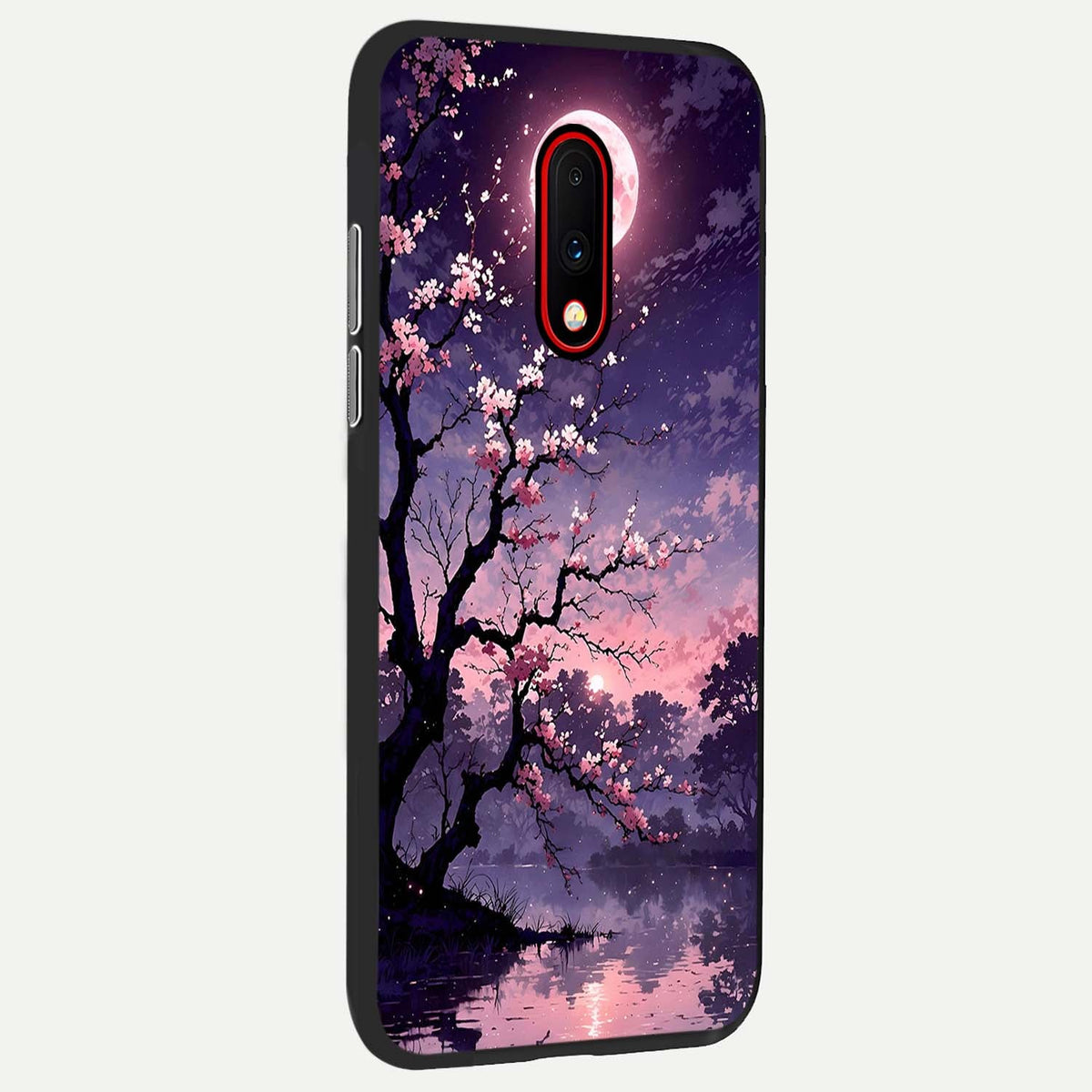  Blossom Pink Moon back cover For OnePlus 7 slim fit glass case with vibrant aesthetic design