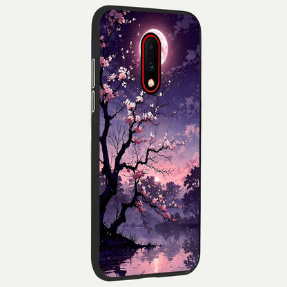  Blossom Pink Moon back cover For OnePlus 7 slim fit glass case with vibrant aesthetic design