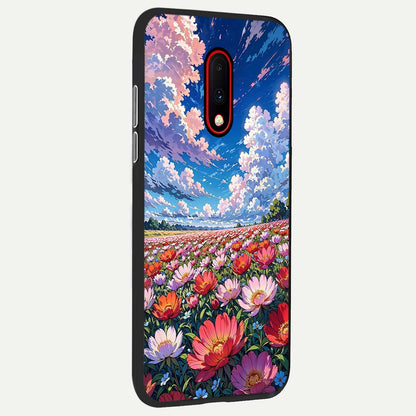  Blossom Sky Field back cover For OnePlus 7 slim fit glass case with vibrant aesthetic design