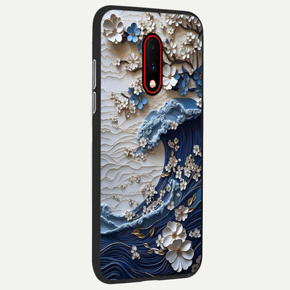  Blossom Wave Art back cover For OnePlus 7 slim fit glass case with vibrant aesthetic design