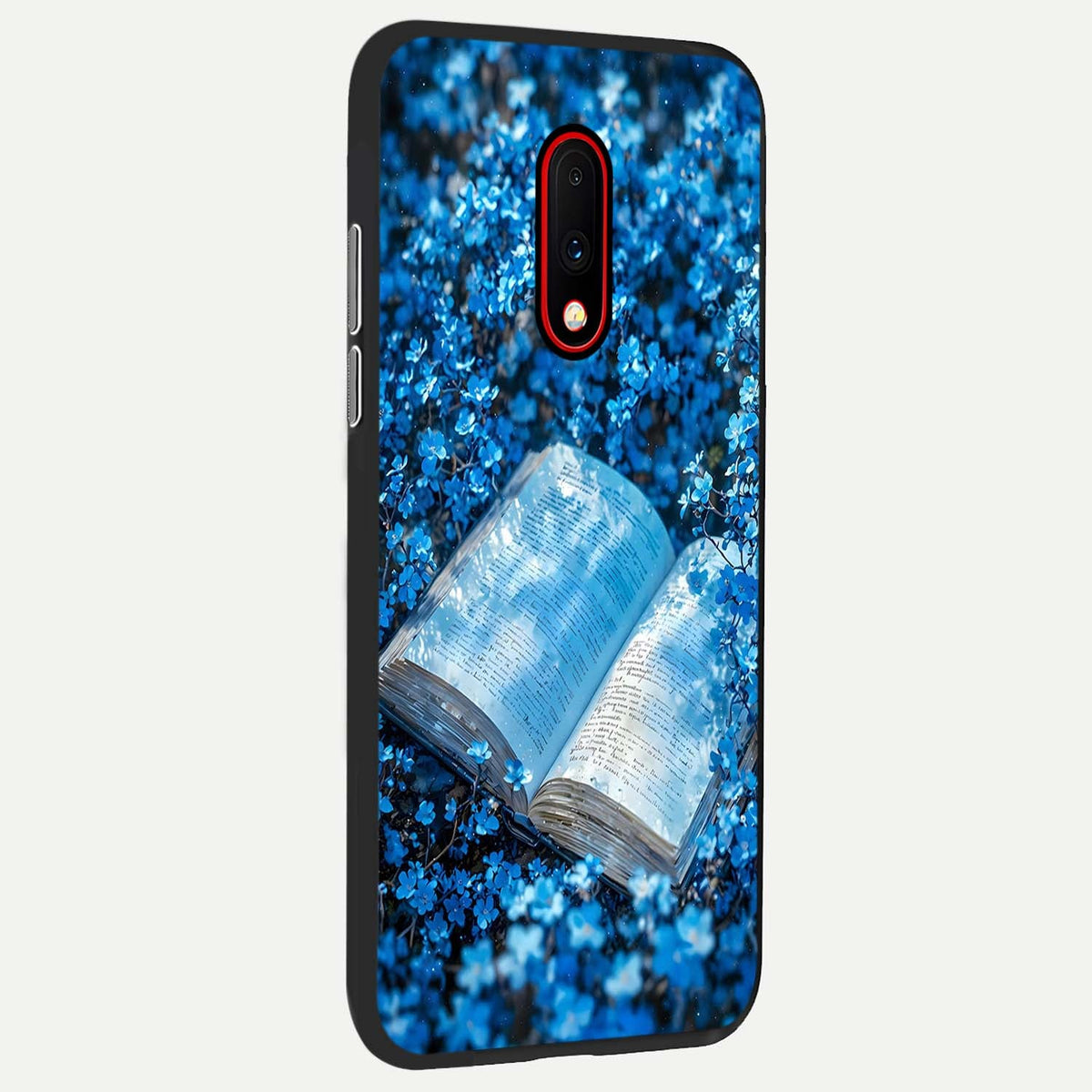  Blue Bloom Tales back cover For OnePlus 7 slim fit glass case with vibrant aesthetic design