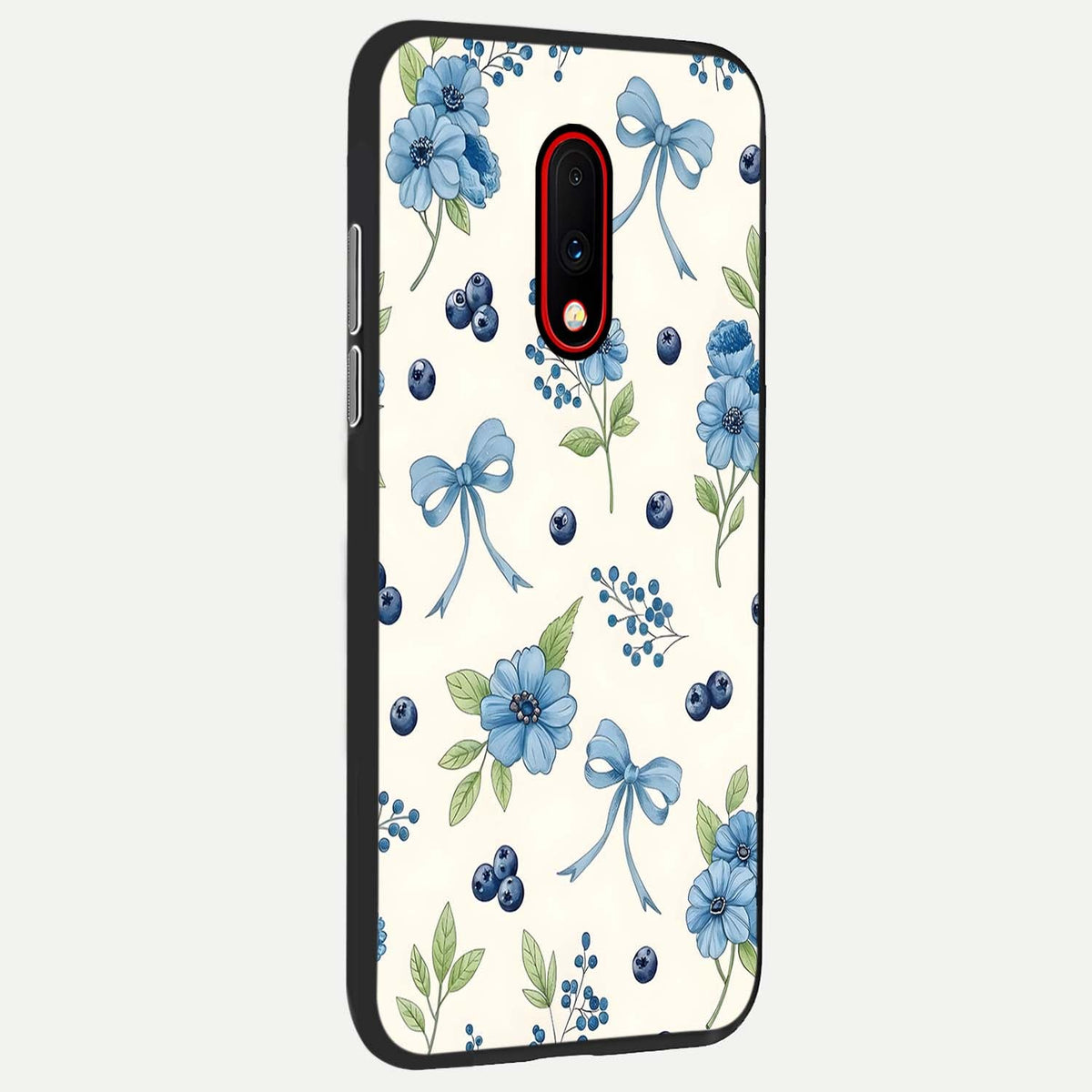  Blue Flower And Bow back cover For OnePlus 7 slim fit glass case with vibrant aesthetic design