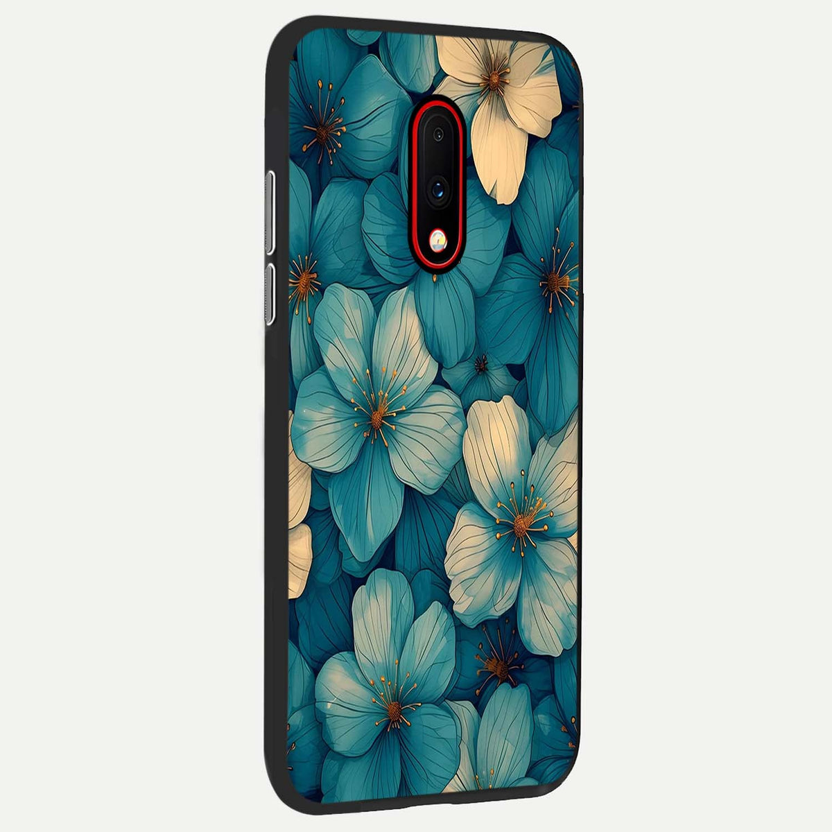  Blue Shade Floral back cover For OnePlus 7 slim fit glass case with vibrant aesthetic design