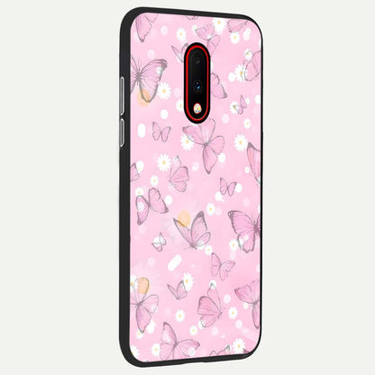  Blush Butterfly Garden back cover For OnePlus 7 slim fit glass case with vibrant aesthetic design
