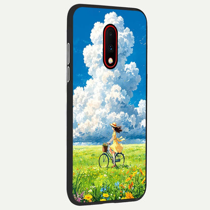  Breezy Meadow Ride back cover For OnePlus 7 slim fit glass case with vibrant aesthetic design