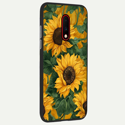  Bright Sunflower Bloom back cover For OnePlus 7 slim fit glass case with vibrant aesthetic design