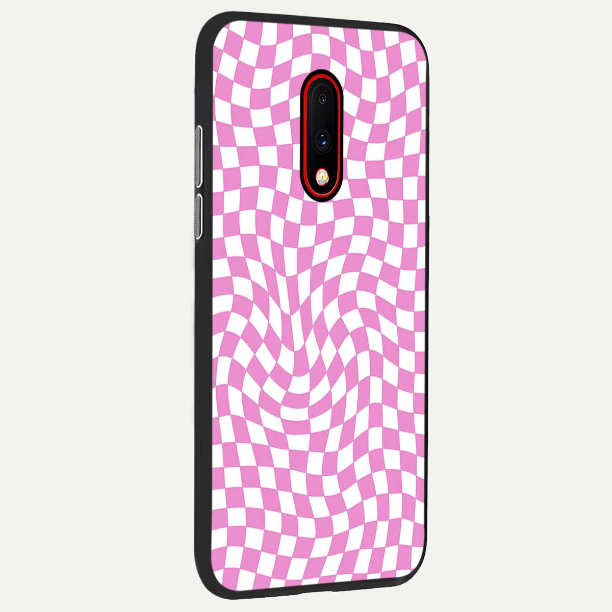  Bubblegum Check Wave back cover For OnePlus 7 slim fit glass case with vibrant aesthetic design
