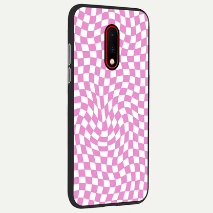  Bubblegum Check Wave back cover For OnePlus 7 slim fit glass case with vibrant aesthetic design