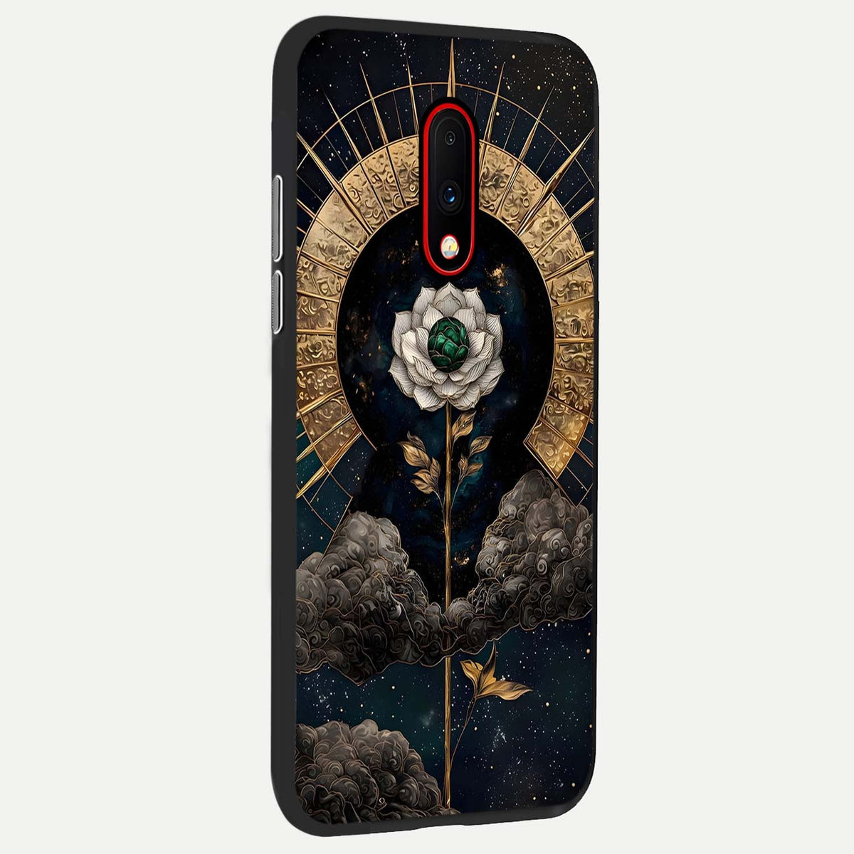  Celestial Lotus Morang back cover For OnePlus 7 slim fit glass case with vibrant aesthetic design