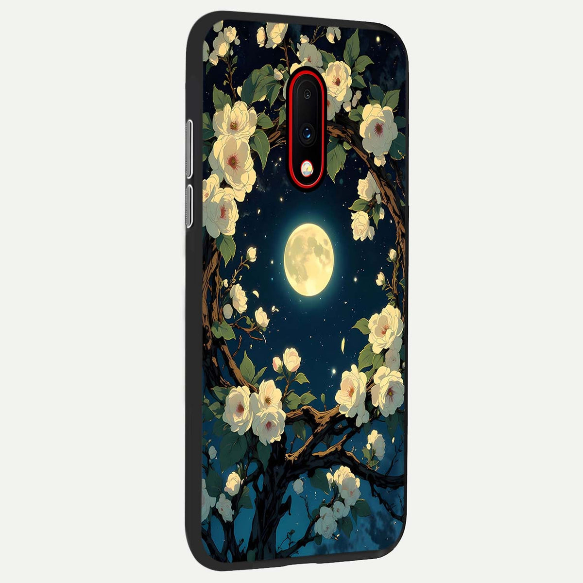  Celestial Moon And Flower back cover For OnePlus 7 slim fit glass case with vibrant aesthetic design