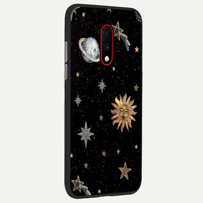  Celestial Moon With Stars back cover For OnePlus 7 slim fit glass case with vibrant aesthetic design