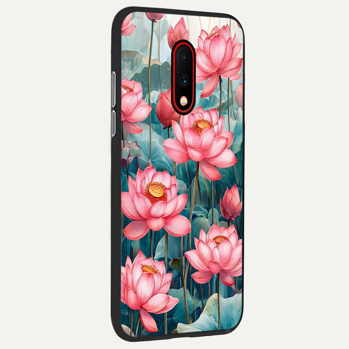  Celestial Pink Lotus back cover For OnePlus 7 slim fit glass case with vibrant aesthetic design