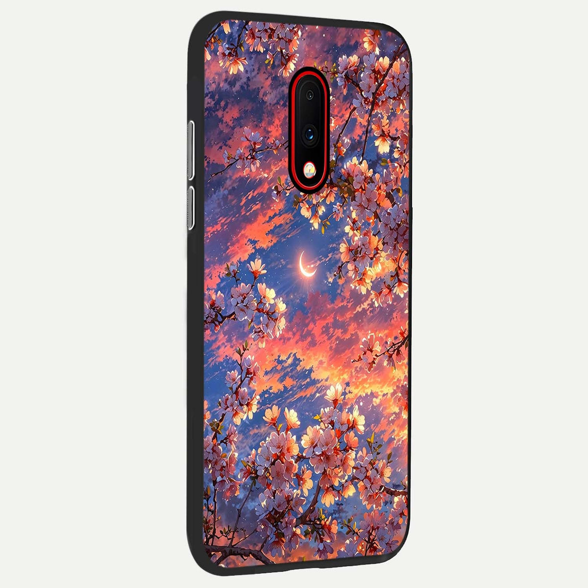  Celestial Sakura Sunset back cover For OnePlus 7 slim fit glass case with vibrant aesthetic design
