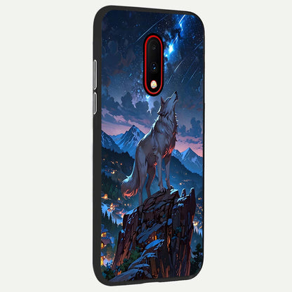  Celestial Wolf Howl back cover For OnePlus 7 slim fit glass case with vibrant aesthetic design