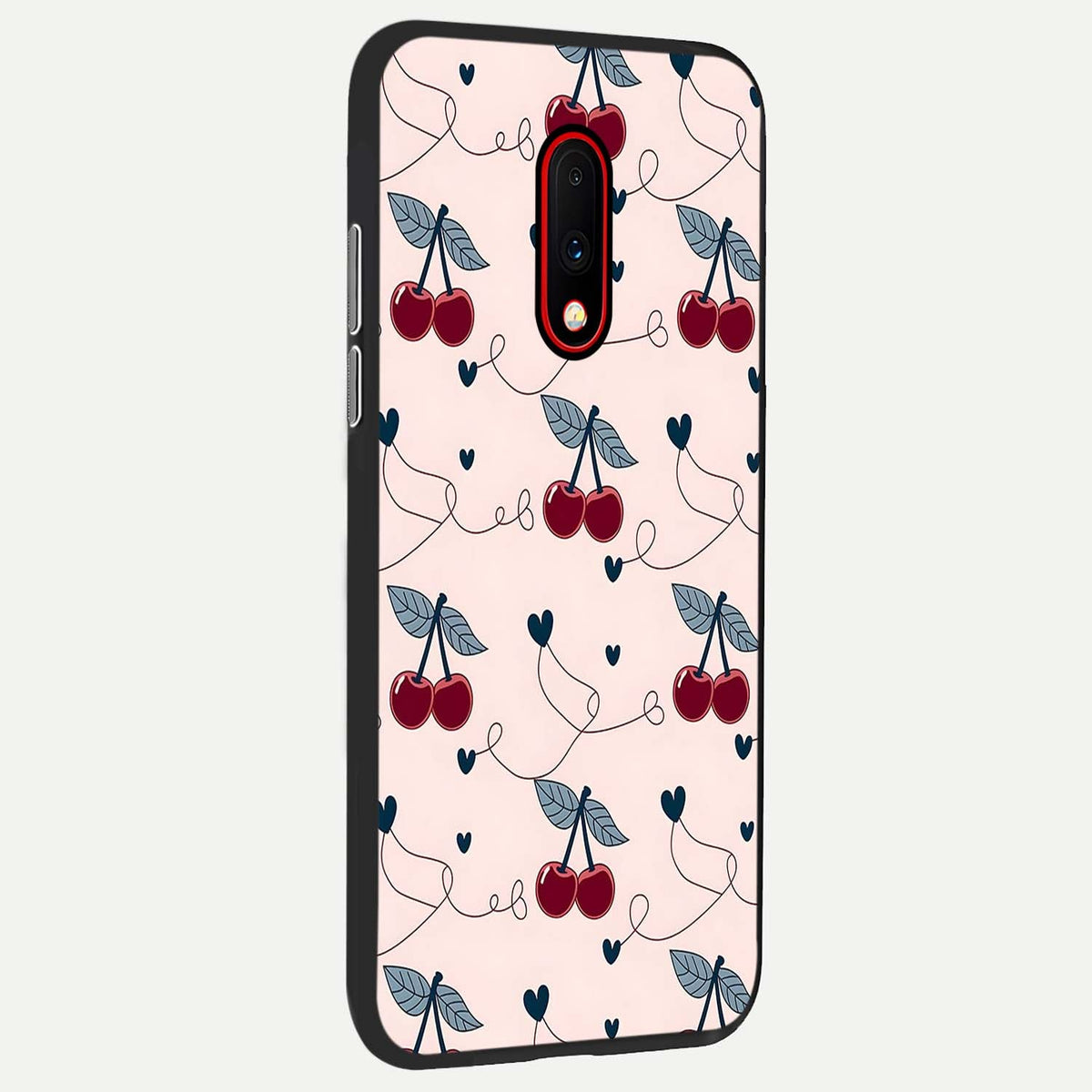  Cherry Heart Line back cover For OnePlus 7 slim fit glass case with vibrant aesthetic design
