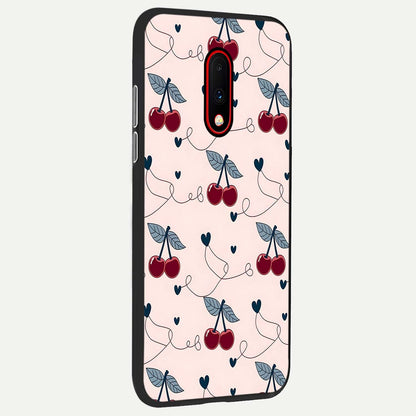  Cherry Heart Line back cover For OnePlus 7 slim fit glass case with vibrant aesthetic design