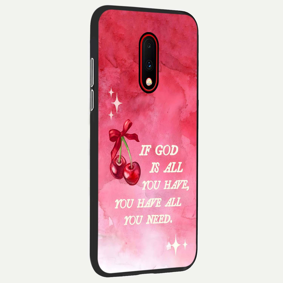  Cherry Quote back cover For OnePlus 7 slim fit glass case with vibrant aesthetic design