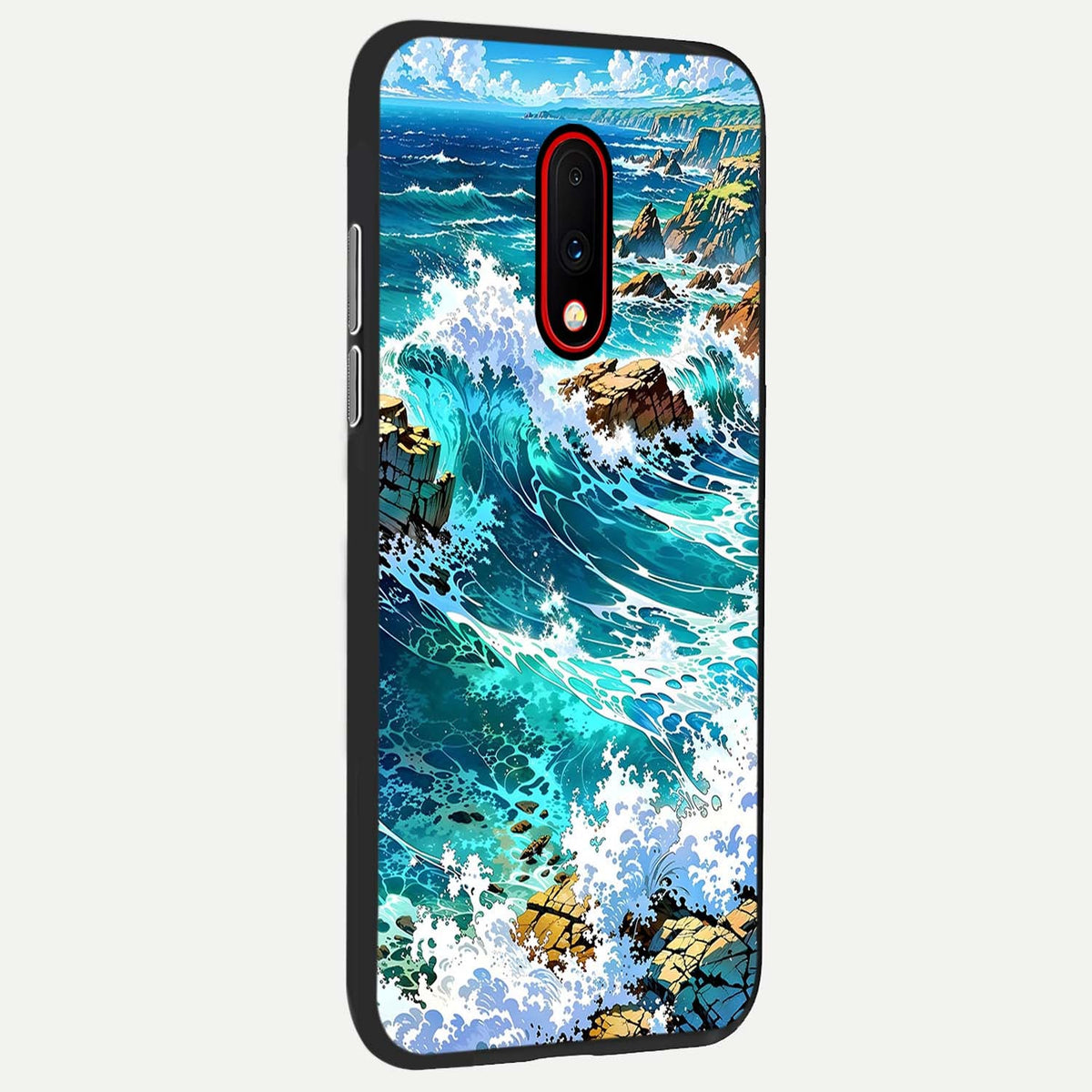  Coastal Blue Waves back cover For OnePlus 7 slim fit glass case with vibrant aesthetic design