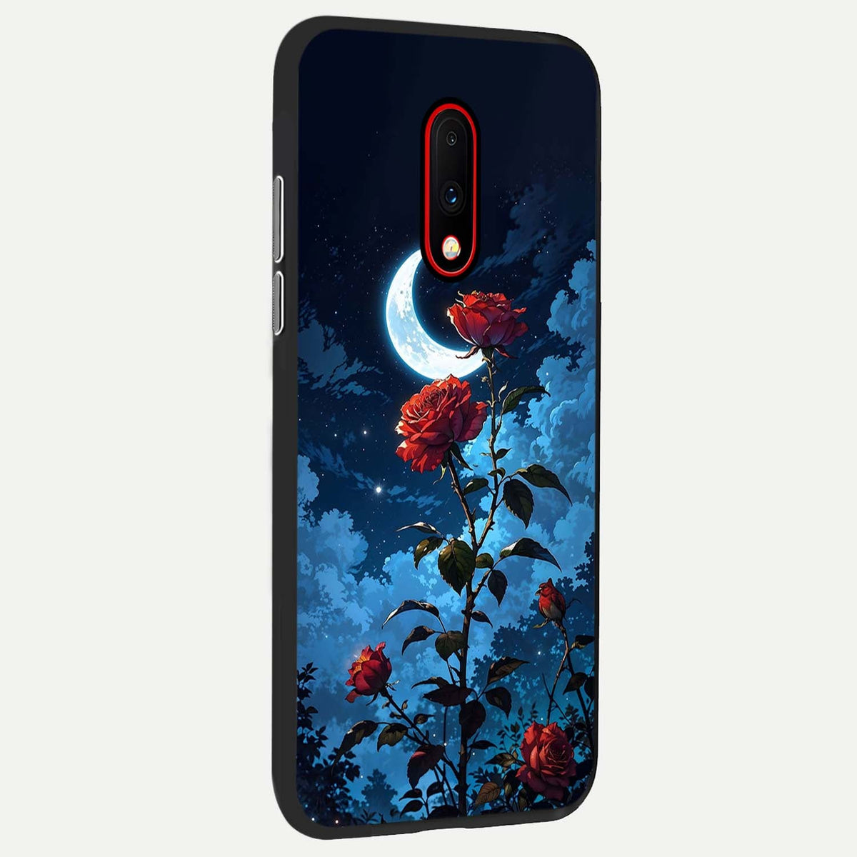  Crimson Rose Moon back cover For OnePlus 7 slim fit glass case with vibrant aesthetic design