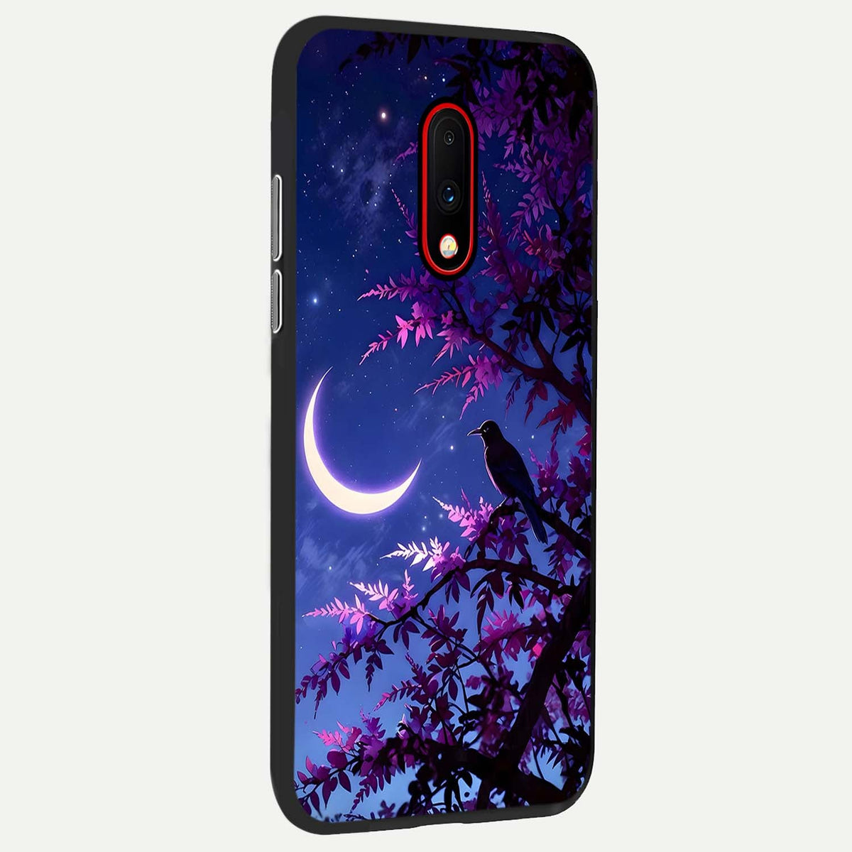  Crow And Moon Scenery back cover For OnePlus 7 slim fit glass case with vibrant aesthetic design