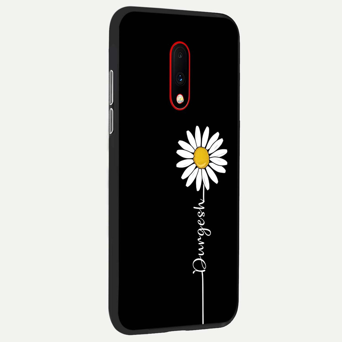  Custom Name White Flower back cover For OnePlus 7 slim fit glass case with vibrant aesthetic design